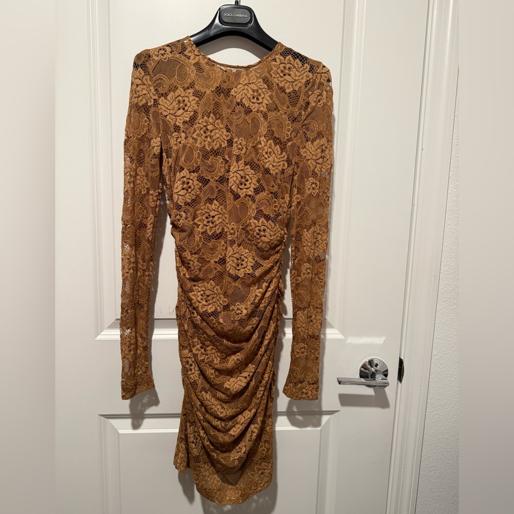 Dolce & Gabbana Floral Lace mini dress in cocoa Brown